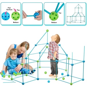 Kit de Constructie Fort 3D pentru Copii, Flippy, 560 g, 36 Sfere, 51 Tije, Panza Verde Impermeabil, 3 ani, Educativ, Multicolor - Img 5