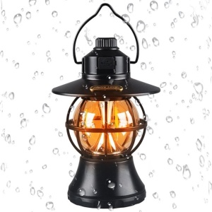 Lampă de camping retro portabilă, Felinar Vintage LED ABS, Acumulator inclus 1200 mAh, reincarcabila, 20 cm inaltime, 3 moduri de iluminare, intensitate reglabila,Lampa portabila pentru cort în aer liber, Negru - Img 5