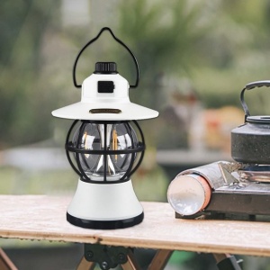 Lampă de camping retro portabilă, Felinar Vintage LED ABS, Acumulator inclus 1200 mAh, reincarcabila, 20 cm inaltime, 3 moduri de iluminare, intensitate reglabila,Lampa portabila pentru cort în aer liber, Alb - Img 7
