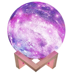 Lampa de veghe in forma de luna cu stele 3D Moon Light, alimentare baterii, stand din lemn inclus, 14 cm, Flippy - Img 1