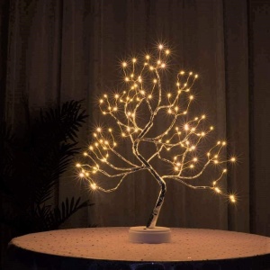 Lampa de veghe LED cu baterii si USB, Flippy, Model Copac din cupru, Alb cald - Img 5