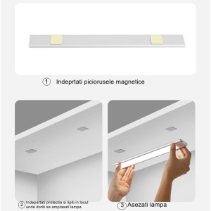 Lampa LED cu Senzor de Lumina si Miscare 20 cm Flippy, Intensitate Reglabila, Suport Magnetic, 34 LED-uri, 71.49lm , Acumulator 450mAh cu Reincarcare prin USB-C, pentru Bucatarie, Hol, Dressing, Garaj - Img 6
