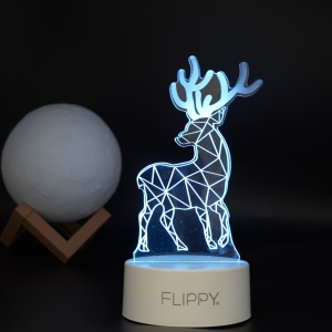 Lampa LED decorativa, Flippy, 3D, Cerb, cu telecomanda, doua moduri de alimentare USB si baterii, 20 cm inaltime, din material acril si lumina multicolora, alb - Img 5