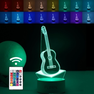 Lampa LED decorativa, Flippy, 3D, Chitara, din material acril si lumina multicolora, alb - Img 1