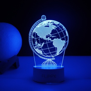 Lampa LED decorativa, Flippy, 3D, Globul Pamantesc, doua moduri de alimentare USB si baterii, 20 cm inaltime, din material acril si lumina multicolora, alb - Img 4