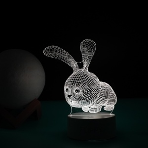 Lampa LED decorativa, Flippy, 3D, Iepure, cu USB si baterii, 20 cm inaltime, din material acril, lumina multicolora si telecomanda inclusa, alb - Img 4