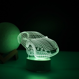 Lampa LED decorativa, Flippy, 3D, Masina Sport, doua moduri de alimentare USB si baterii, 20 cm inaltime, din material acril si lumina multicolora, alb - Img 5