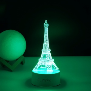 Lampa LED decorativa, Flippy, 3D, Turnul Eiffel, din material acril si lumina multicolora, alb - Img 5