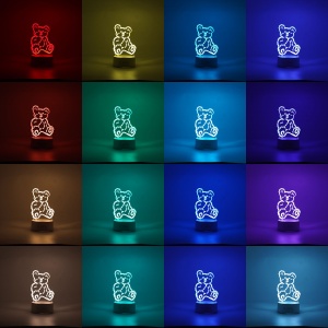 Lampa LED decorativa, Flippy, 3D, Ursulet, cu telecomanda, doua moduri de alimentare USB si baterii, 20 cm inaltime, din material acril si lumina multicolora, alb - Img 2
