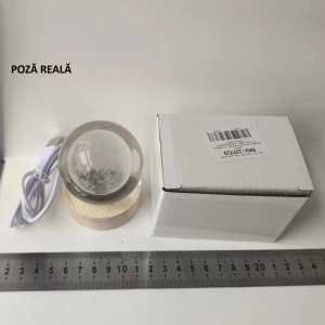 Lampa LED Decorativa, Flippy, cu Bila de Cristal cu Diametru 6cm, Model Luna 3D, Alimentare USB, Suport din Lemn, Lumina Alb Cald - Img 8