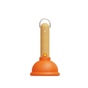 Lampa Nocturna, Flippy, Model Ventuza de Toaleta, Alimentare USB, din Lemn si Silicon, 16 x 9 cm, Portocaliu - Img 1