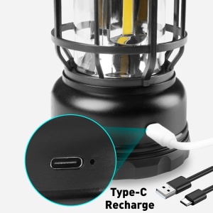 Lampa portabila camping, Felinar Vintage, ABS, Iluminare 30 COB LED, Intensitate reglabila, Acumulator inclus, Incarcare Solara si USB, 5W, Flippy, Negru - Img 3