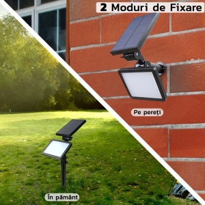 Lampa solara pentru terasa/gradina 48 de LED-uri Flippy, cu 2 moduri de fixare, senzor de lumina, IP44, material ABS, 5W, 80 lm, 26.5 cm x 14 cm, Alb Rece - Img 3