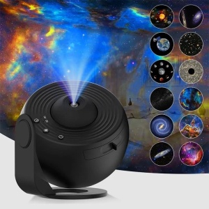 Lampa Tip Proiector Galaxie, Flippy, pentru Dormitor, Tematica Cer Instelat, Model Glob, HD, Rotire 360 de Grade, 20 de Imagini, Incarcare USB, 10 W, 15x15 cm, Negru - Img 7
