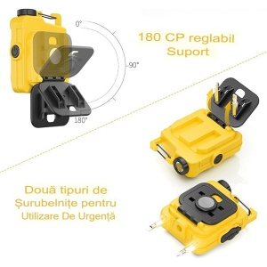 Lanterna Mini de Buzunar Tip Breloc, Flippy, Incarcare prin USB Type C, Multifunctionala, pentru Exterior, Camping, Alpinism, Ciclism, Mini Lanterna Elvis, 6.1 x 5 x 2.5 cm, Lumina Puternica, Culoare Galben - Img 3