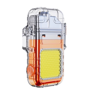Lanterna Tip Breloc cu Bricheta, Flippy, Impermeabila, 3 Moduri Iluminare, 300 mAh, Incarcare USB-C, COB, Raza de Actiune 50 - 100 m, 7.4 x 4.9 x 1.7 cm, Portocaliu - Img 1