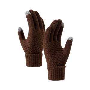 Manusi de Dama, Flippy, Functie Touchscreen (ecran tactil), Material Acril Tricotat, Manseta Elastica, Interior Catifelat, Marime Universala, Maro - Img 1