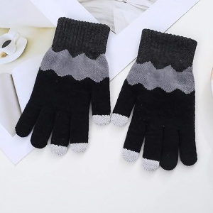Manusi de Dama, Flippy, Model Ondulat, Functie Touchscreen (ecran tactil), Material Acril Tricotat, Manseta Elastica, Interior Catifelat, Marime Universala, Negru/Gri - Img 5