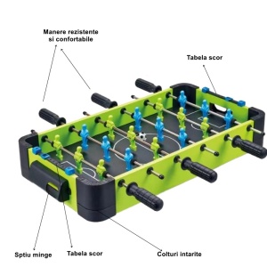 Masa de fotbal cu teren si 18 jucatori Flippy, 6 manere, cu Tablou Scor, din Metal si ABS, 51 x 44 x 17.5 cm, Design Multicolor, pentru copii/adulti, verde - Img 2