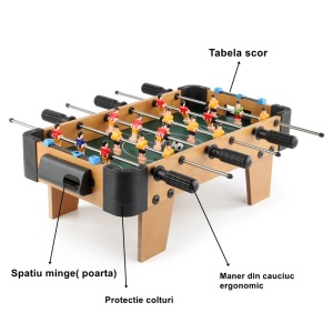 Masa de fotbal cu teren si 18 jucatori Flippy, 6 manere, cu tablou pentru scor, din metal, lemn si ABS, 51 x 44 x 17.5 cm, cu picioare, pentru copii/adulti - Img 3