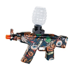 Mitraliera de jucarie electrica Flippy cu bile de hidrogen de gel, gun bluster, tragere in rafala, varsta peste 6 ani, ochelari de protectie, 5000 de bile incluse, cablu de incarcare, 28x31 cm, AK47, negru - Img 1