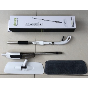 Mop plat, Flippy, cu pulverizator, pentru uz casnic, plastic, rezerva de mop din microfibra, 125x40 cm, Alb/Negru - Img 2
