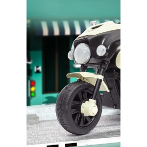 Motocicleta Electrica Flippy, cu Acumulator, cu Sistem Anti-Rasturnare, Sistem de Lumini si Muzica, Cutie de Depozitare, 1-8 Ani, 93 x 43 x 58 cm, Alb - Bej - Img 8