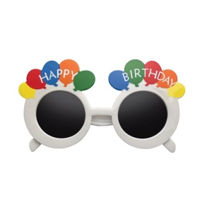 Ochelari Rotunzi Happy Birthday, Flippy, Tematica Aniversare, Protectie Soare, din Plastic, 18.5x11.5 cm, Alb - Img 1