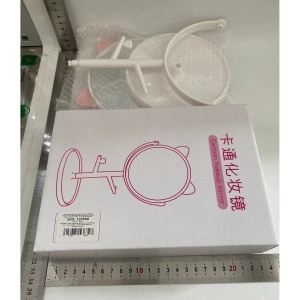 Oglina Cosmetica cu Picior, Flippy, HD, Rotire 360 Grade, 15 cm Diametru, Suport Bijuterii Baza Rotunda + 2 Brate, Model cu Urechi, 31 x 14.5 x 15 cm, din Plastic, Alb - Img 6