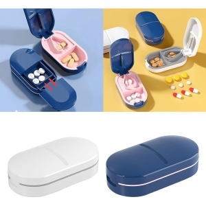 Organizator medicamente, Flippy, Dispozitiv Taiere/Sfaramare Pastile, Ideala pentru Calatorii, Portabila, Perie pentru Curatare, Compartiment depozitare, 8.5x4.5x2.5 cm, Alb - Img 5
