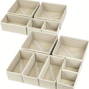 Organizator pentru Sertar, Flippy, 3 Marimi, pentru Lenjerie, Tricouri, Sosete, 6 Piese, Pliabil, Stivuibil, din Tesatura, Alb - Img 5
