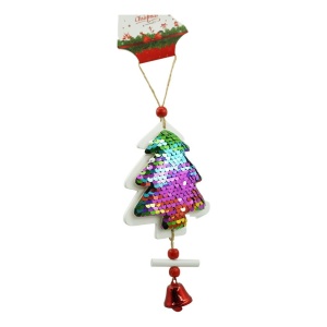 Ornament de brad pom de craciun din paiete, Flippy, multicolor, lemn, 18 cm - Img 1