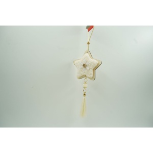 Ornament de brad stea, Flippy, alb, lemn/textil, 25 cm - Img 4
