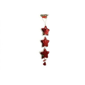 Ornament de brad trei stele cu paiete, Flippy, rosu, lemn, 36 cm - Img 6