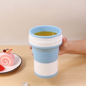 Pahar pliabil din silicon Flippy, pentru calatorii, camping, 750 ml, pai inclus, 11.6 x 19.3 cm, albastru - Img 2