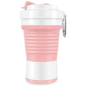 Pahar pliabil din silicon Flippy, pentru calatorii, camping, 750 ml, pai inclus, 11.6 x 19.3 cm, roz - Img 1