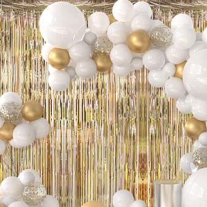 Perdea Franjurata, Flippy, Model Decor Petrecere, pentru Fundal de Poze, Amenajare Colorata a Petrecerii, Dimensiune 100x200 cm, Gold Sampanie - Img 3