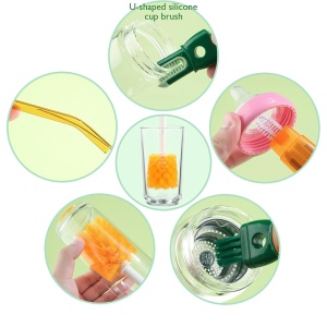 Perie 5 in 1 de Curatat Pahare, Cani, Sticle, Flippy, cu Maner Lung, Accesorii pentru Spalarea Paielor si Capacelor, Usor de Agatat, 36x7x7cm, Portocaliu-Alb - Img 3