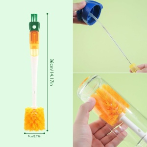 Perie 5 in 1 de Curatat Pahare, Cani, Sticle, Flippy, cu Maner Lung, Accesorii pentru Spalarea Paielor si Capacelor, Usor de Agatat, 36x7x7cm, Portocaliu-Alb - Img 13