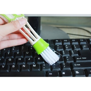 Perie Multifunctionala de Curatare, Flippy, pentru Ventilatie Auto, Doua Capete, Moale, Microfibra, Alb-Verde, 16.25cm - Img 2