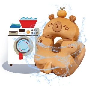 Perna din Spuma, Flippy, pentru Birou, Calatorii, Model Capybara, Lavabila, Umplutura de Bumbac, Spatiu Cap in Forma de 8, 30x35x30 cm, Portocaliu - Img 4
