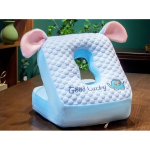 Perna din Spuma, Flippy, pentru Birou, Calatorii, Pauze, Model Elefant, Microfibra, 30x35x30 cm, Albastru - Img 2