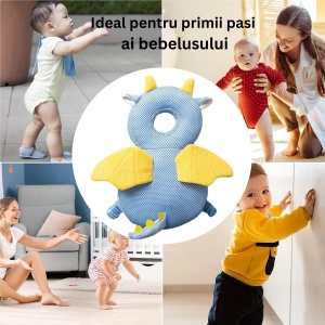 Perna tip Rucsac pentru Protectia Capului, Flippy, Tetiera tip Dragon, pentru Bebelusi, Design tip Plasa, 33x6x19 cm, 180 g, Albastru - Img 7