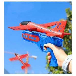 Pistol cu Lansator de Avion, Flippy, din Polistiren+Plastic, +3 Ani, Avion 24 cm, Lansare 10 m, cu Lumini, Albastru/Rosu - Img 3