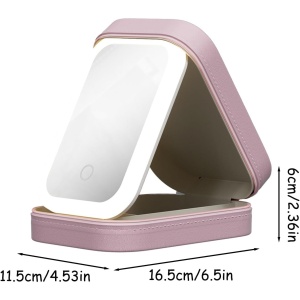 Portfard, Flippy, Geanta Cosmetice, cu Oglinda LED, 3 Moduri de Lumina, Incarcare USB, Baterie 1200 mAh, pentru Organizarea Cosmeticelor, 4 Compartimente, Imitatie Piele, Roz, 16.5x11.5x6 cm - Img 4