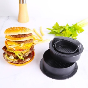 Presa dubla pentru hamburgeri 2 in 1, forma si presa, doua dimensiuni, cu maner, usor de curatat si folosit, material ABS, 100 de foi hartie de copt incluse, 13x13.5x7 cm, fara lipire, neagra - Img 6