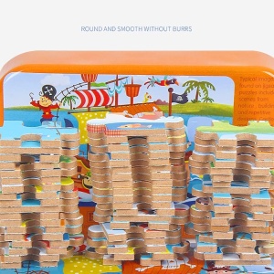 Puzzle 60 de Piese din Lemn in Cutie Metalica, Flippy, Model Submarin, Educativ, Dezvoltare Abilitati Cognitive, pentru Prescolari, 22.5x13.5 cm, Multicolor - Img 3