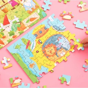 Puzzle 60 de Piese din Lemn in Cutie Metalica, Flippy, Model Submarin, Educativ, Dezvoltare Abilitati Cognitive, pentru Prescolari, 22.5x13.5 cm, Multicolor - Img 4