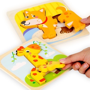 Puzzle Montessori din Lemn pentru Copii, Flippy, 3D, 0-3 Ani, Model Catel, Educativ, Intuitiv, Creativ, 3 Piese, 15x15x0.5 cm, Multicolor - Img 5