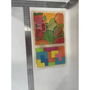 Puzzle Montessori din Lemn pentru Copii, Flippy, Tip Tetris 2in1 +3 Ani, cu Fructe Colorate 3D, Educativ, Intuitiv, Creativ, 21 de Piese, 28.5x17x1.2 cm, Multicolor - Img 2
